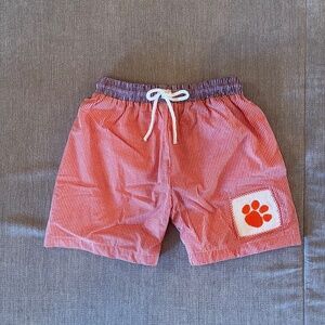 NEW Boy's Smock Monkey Embroidered Gingham Swim Trunks * Clemson Tigers * Size 6